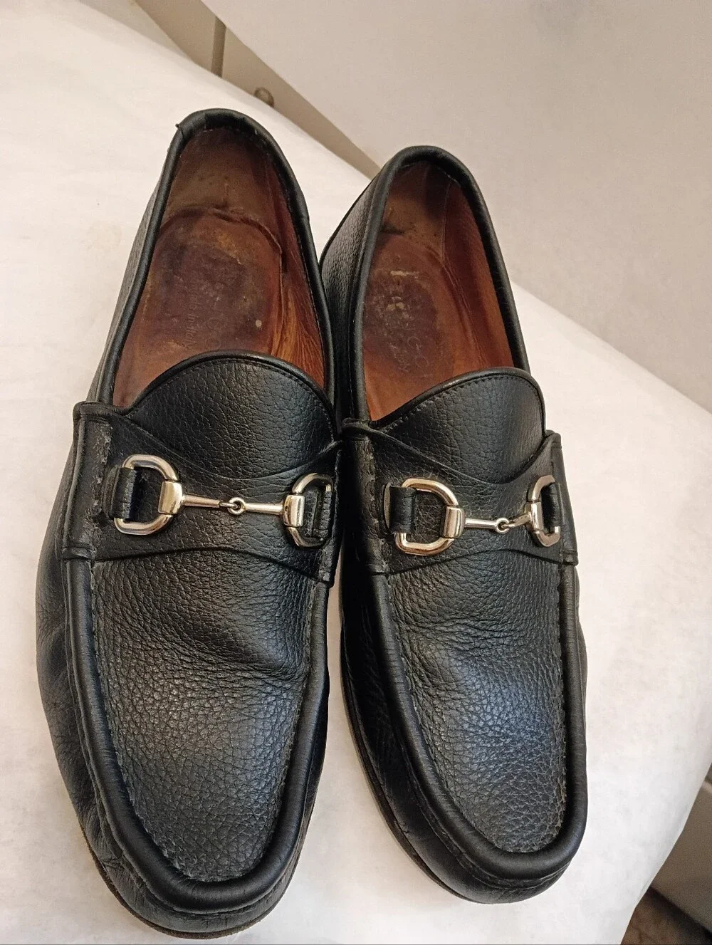 GUCCI MENS Iconic HORSEBIT Black  LOAFERS Pebble Luxury Leather UK7.5 Us 8 Fair